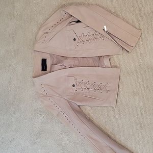 BCBGMaxaria Cream Studded Cropped Suede Jacket